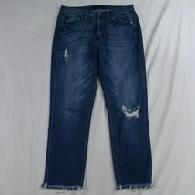KanCan 5 / 26 Mid Rise Skinny Cropped Raw Hem Dark Destroyed Denim Womens Jeans - £11.82 GBP