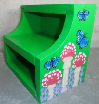 Vintage Small Wood Hand Painted Bookcase Shelf Painted Green Mushrooms MCM Boho - £11.85 GBP