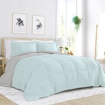 Full/Queen size 3-Piece Microfiber Reversible Comforter Set Aqua Blue and Grey - £86.29 GBP