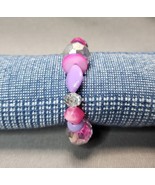 Southwestern Purple &amp; Hot Pink Bling Beaded Bracelet Silver-tone Fashion... - £14.02 GBP