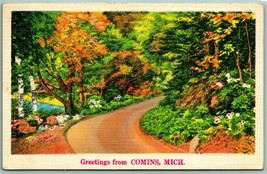 Generic Scenic Greetings From Comins Michigan MI Linen Postcard F14 - £5.39 GBP