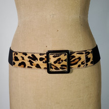 Nine West Size S/M Leather Belt Elastic Leopard Cougar Dyed Cow Fur Tan Black - $23.52