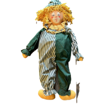 Vintage 31&quot; Handmade Green and Gold Collectible Clown Rag Doll Decoration - £27.24 GBP