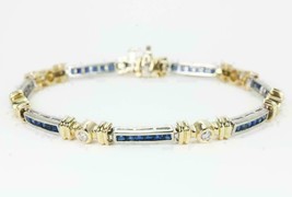 12.00 CT Princess Cut Simulated Blue Sapphire Bracelet Gold Plated 925 Silver - £150.81 GBP