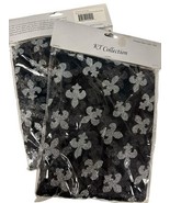 2 Black Flocked Sheer organza Fleur De LIS Silver Glitter 55” Table Clot... - $19.79