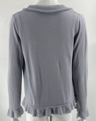 Ann Taylor Loft Cardigan Blue Gray Size Large Open Front Ruffle Womens Item image 4