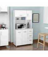 White Kitchen Storage Microwave Cabinet Tall Cupboard Wood Food Pantry O... - £367.76 GBP