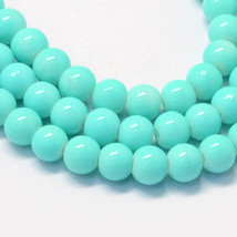 50 Glass Beads 8mm Light Blue Bulk Jewelry Supplies Round Glossy  - £4.91 GBP