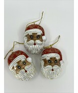 Set 3 Cloisonné Santa Face Christmas Ornaments Gold Tone Traditional Style - $790.13 MXN