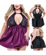Plump Lingerie Sexy Lady Lace Nightgown Sheer Cutout Home Pajamas - $20.33 CAD