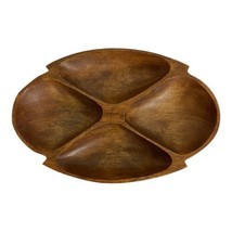 Vintage Wood Divided Serving Bowl  Four 4 Part Wooden 12&quot;x8&quot; VTG MCM - $26.19