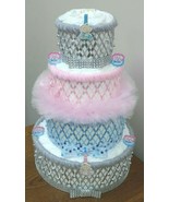 Gender Reveal Boy? Or Girl? Baby Shower 4 Tier Silver , Pink &amp; Blue Diap... - £92.61 GBP