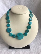 Vintage hippie Turquoise stone knotted disc necklace 44 in total Long so... - £117.98 GBP