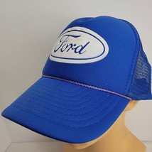 Vintage Blue Ford Logo Mesh Snapback Trucker Hat Cap With Foam - £14.23 GBP