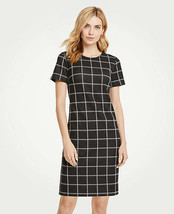 Ann Taylor Gray White Windowpane Plaid Knit Short SleevesT-shirt Sheath Dress 2 - £35.56 GBP