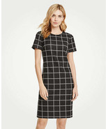 Ann Taylor Gray White Windowpane Plaid Knit Short SleevesT-shirt Sheath Dress 2 - $44.50
