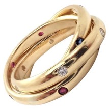 Authentic! Cartier 18k Yellow Gold Ruby Sapphire Diamond Trinity Band Ri... - $4,200.00