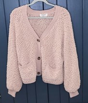Zenana Pale Pink Sherpa Cropped Cardigan Sweater Size Large Cottagecore - £9.34 GBP