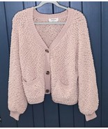Zenana Pale Pink Sherpa Cropped Cardigan Sweater Size Large Cottagecore - £9.34 GBP
