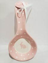 Easter Terramoto Ceramic Bunny Rabbit Resting Spoon Rest Pink White - $21.77