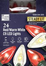 HOME ACCENTS HOLIDAY 1009 514 203 24CT RED/WHITE LED C9 15' GREEN WIRE -... - $11.23