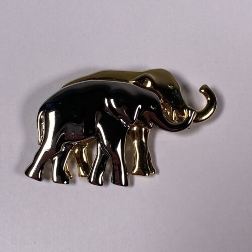 Liz Claiborne Gold &amp; Silver Tone Elephants Brooch Pin Collectible 2.5” Vtg - $9.89