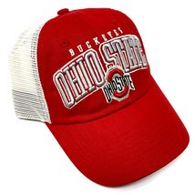 National Cap Ohio State Buckeyes Text Logo Curved Bill Red &amp; Tan Mesh Tr... - £27.64 GBP