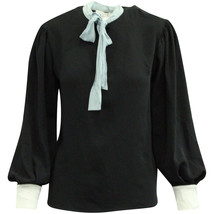 Sandro Long Sleeve Blouse With Pussy Bow In Polyester Women Black S - £122.11 GBP