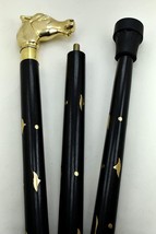 Vintage Antique Brass Horse Head Handle 3 Fold Black Wooden Walking Stick Cane - $37.39