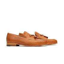 Handmade Men&#39;s Genuine Tan Leather Loafers &amp; Slip On Tassles Mocassins Shoes 201 - $143.99