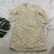 Talbots Lace Shift Dress Size 8 Petite Cream Crochet Floral 3/4 Sleeve Cocktail - £25.20 GBP