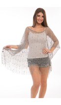 Fish Net Poncho Tunic w/ Fringes Gray Fishnet Coverup Beach Pool Casual ... - £18.33 GBP