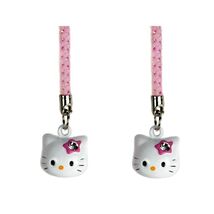 SET OF 2 HELLO KITTY BRASS BELL CHARMS Pink White Craft Mobile Cell Phon... - $8.95