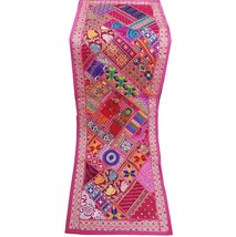 Table runner throw boho tapestry wall hanging Rare sari beaded patch work white - £30.62 GBP