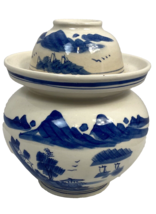 Antique Japanese Blue &amp; White Porcelain Pot w/ Bowl Lid, Soup - £26.48 GBP