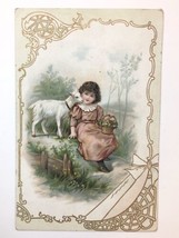 Antique Victorian Girl With Pet Baby Goat (Backside of Card is Blank) - £11.50 GBP