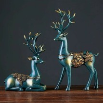 European Modern Art 2Pcs Deer Sculpture Statue Office Desktop Home Décor Gift - £52.48 GBP