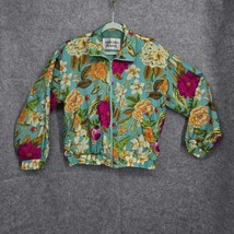 90s Malcom Flowers Women Jacket Medium Green Floral Pop Art Baroque Silk... - £71.28 GBP