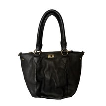 J. CREW Black Pebbled Leather Turn Lock Shoulder Bag Purse - £18.76 GBP