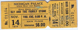 SLY &amp;  FAMILY STONE 1974 Vintage Ticket Stub Michigan Palace Steve Giant... - £10.00 GBP