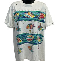 Tropical Fish Vintage 90s T Shirt XL X-Large White Bedazzled Studded Tee Unisex - £28.39 GBP