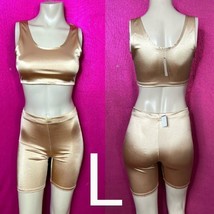 Gold Satin Silky Two Piece Shorts Set~Size L - £19.00 GBP