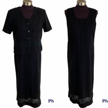 Vintage I.S.C. Maxi Dress &amp; Jacket Womens S Black  2 piece Linen Blend C... - £19.68 GBP