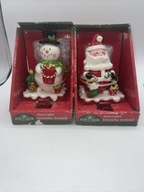 Kurt Adler Claydough Santa and Snowman Shiny Glaze Finish Stocking New Set Of 2 - £31.45 GBP