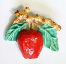 Fabulous Hand-painted ceramic Apple Brooch 1940s vintage 2 3/4&quot; - £15.19 GBP