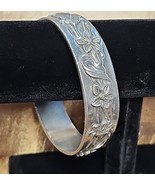 Vintage 1980s Seagull Solid Pewter Bangle Bracelet Heavy Flowers - €20,56 EUR