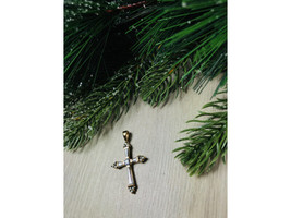 925 Sterling Silver Gold Plated Blue Cz Cross Pendant - £33.77 GBP