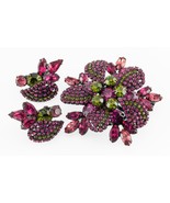 Vendome Rose et Vert Strass Bijoux Fixé En Métal Noir Broche Boucles D&#39;O... - $9,780.08 MXN