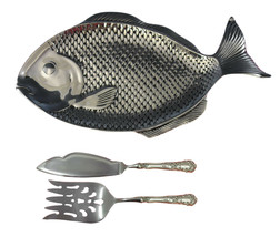Wilton Armetale Fish Tray + 2-pc Buttercup by Gorham Sterling Fish Serving Set - £197.01 GBP
