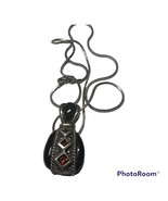 vintage antique sterling silver 925 Black Onyx Vintage Pendant W/red Gra... - $211.14 CAD